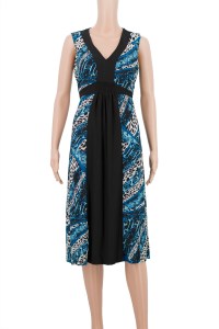 V Neck Non Sleeve Down to Knee Woman Summer Dress 