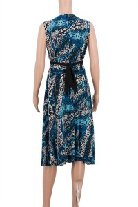 V Neck Non Sleeve Down to Knee Woman Summer Dress 