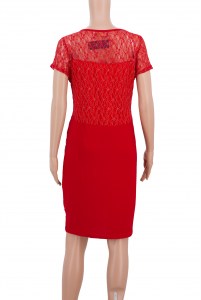 Red short sleeve lace and net party dress